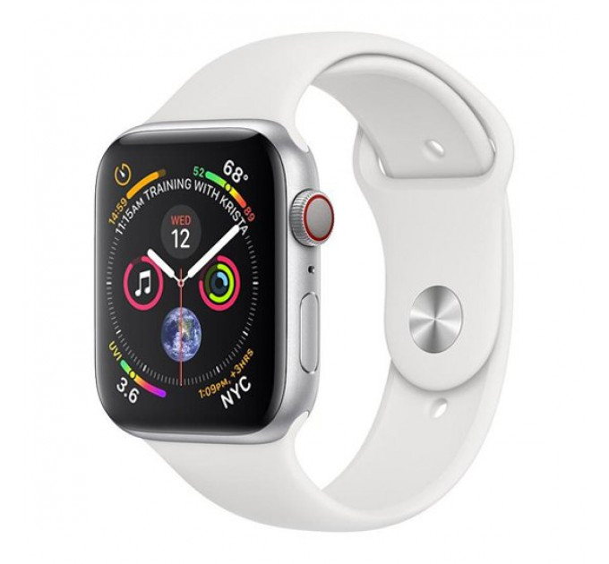 Смарт-часы Apple Watch Series 4 + LTE 44mm Silver (Серебристый) Aluminum Case with White Sport Band