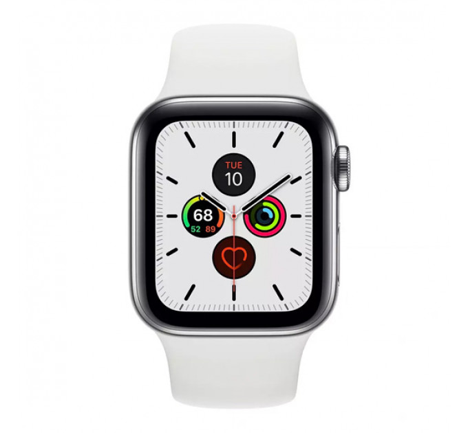 Смарт-часы Apple Watch Series 5 + LTE 44mm Stainless Steel Case with White Sport Band
