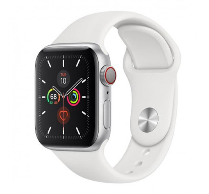 Смарт-годинник Apple Watch Series 5 + LTE 44mm Silver Aluminum Case with White Sport Band