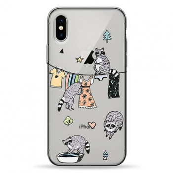 Чехол Pump Transparency Case for iPhone X/XS Raccoon Family #