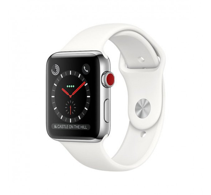 Смарт Часы Apple Watch Series 3 + LTE 38mm Stainless Steel Case with Soft White Sport Band