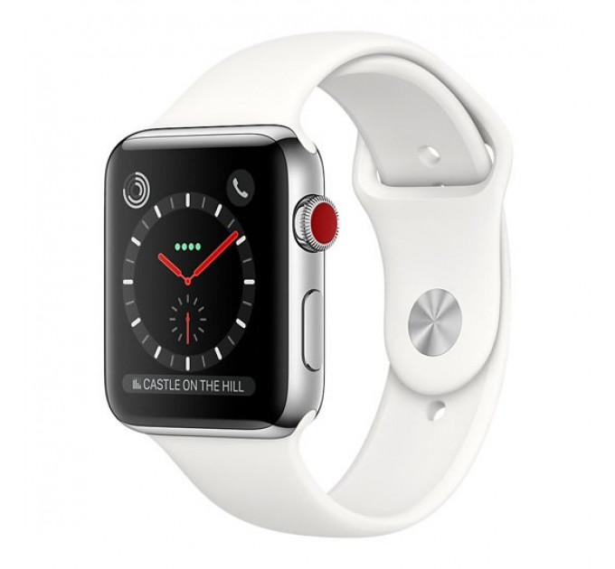 Смарт Часы Apple Watch Series 3 + LTE 42mm Stainless Steel Case with Soft White Sport Band
