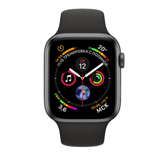Смарт-годинник Apple Watch Series 4 + LTE 44mm Space Gray (Темно-сірий) Aluminum Case with Black Sport Band