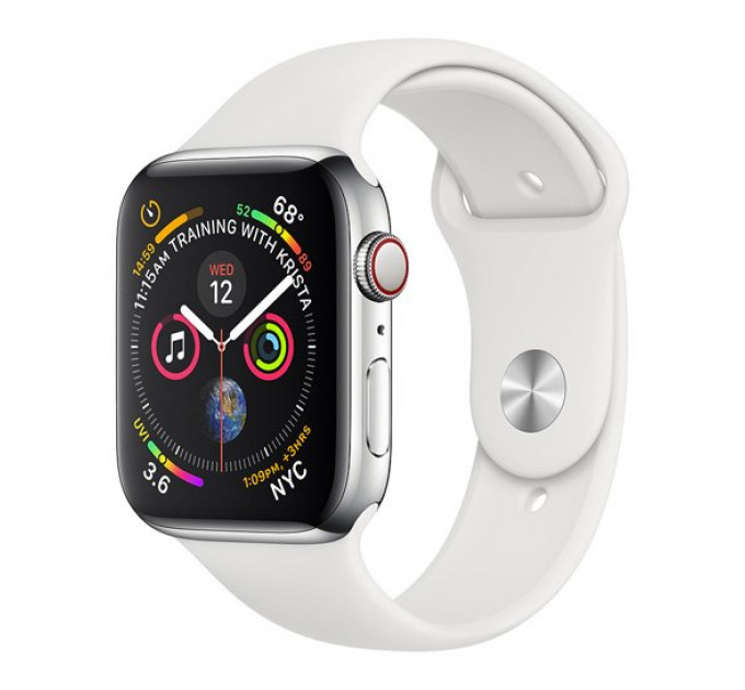 Смарт-годинник Apple Watch Series 4 + LTE 44mm Stainless Steel Case with White Sport Band