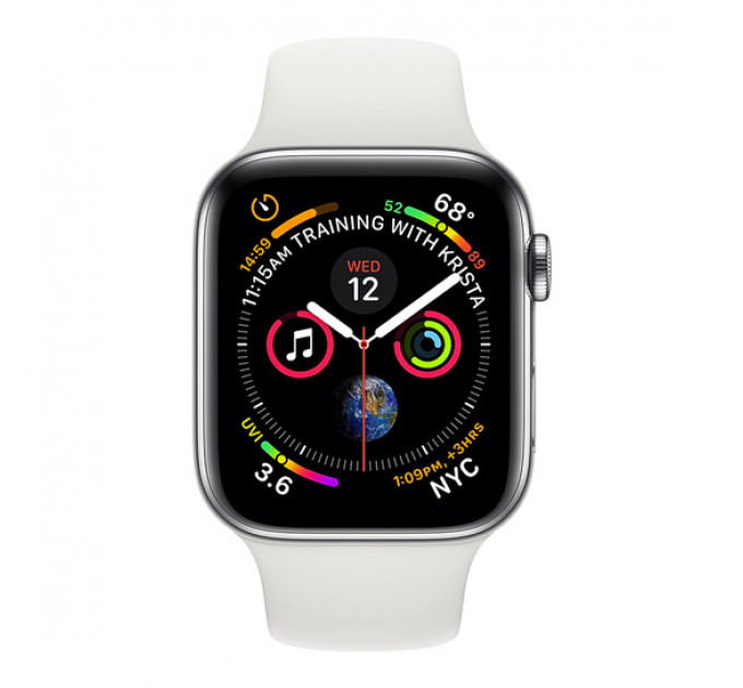 Смарт-часы Apple Watch Series 4 + LTE 44mm Stainless Steel Case with White Sport Band